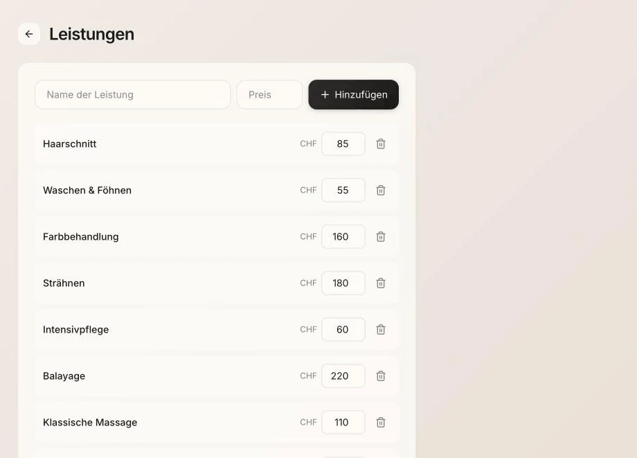 BeautyBook Leistungen und Preise